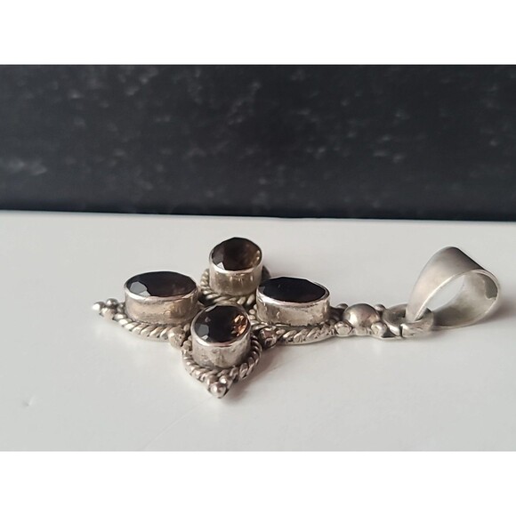 925 Sterling Silver Smoky Quartz Pendant Vintage - Picture 6 of 10